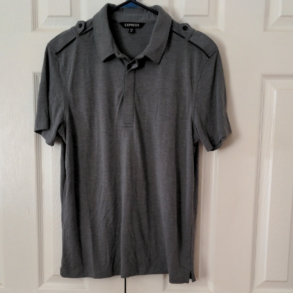 Express Y2K Men's Charcoal Polo Shirt M